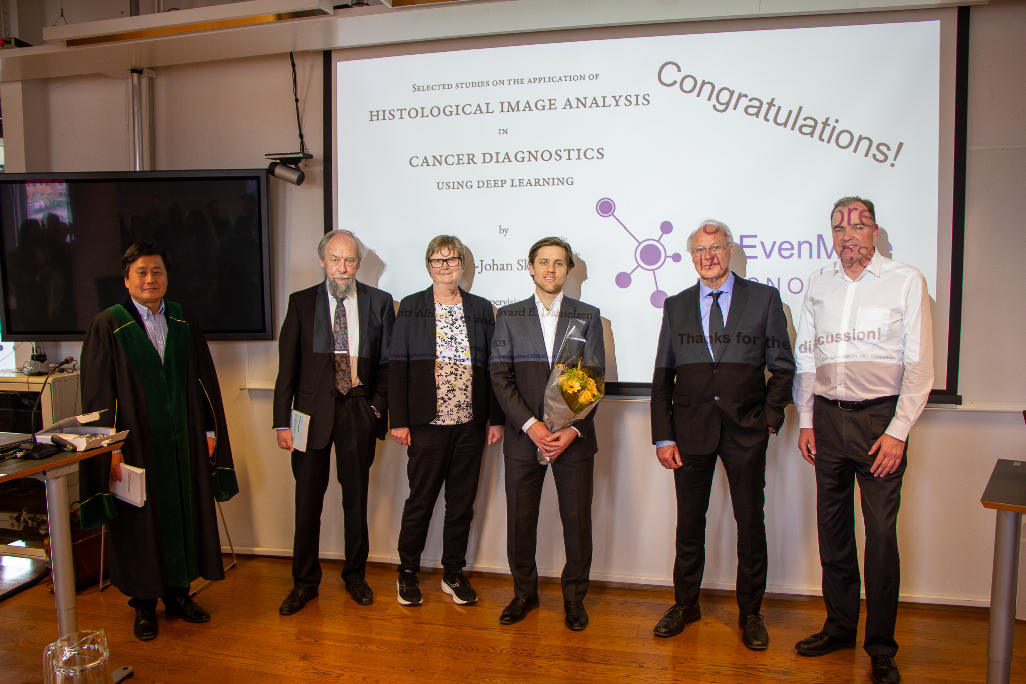 Dr skrede's dissertation. photo of candidate, opponents and committee